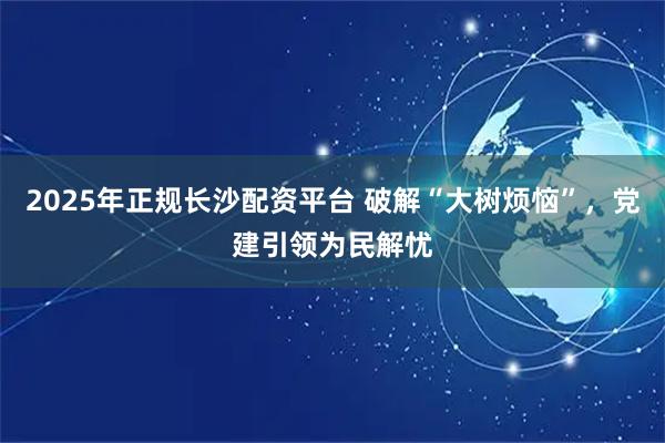 2025年正规长沙配资平台 破解“大树烦恼”，党建引领为民解忧